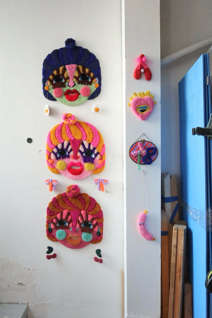 Runa - Textile Mask in Blue Green, Brown, Dusty Yellow and Pink