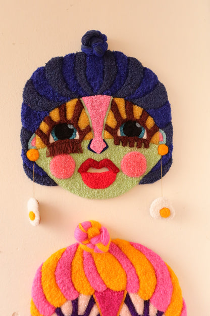 Runa - Textile Mask in Blue Green, Brown, Dusty Yellow and Pink