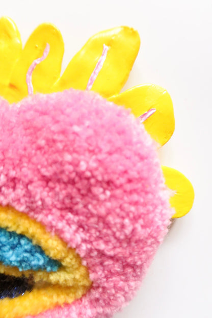 Watchful Heart - Tufted Heart with Eye and Flames in Pink and Yellow