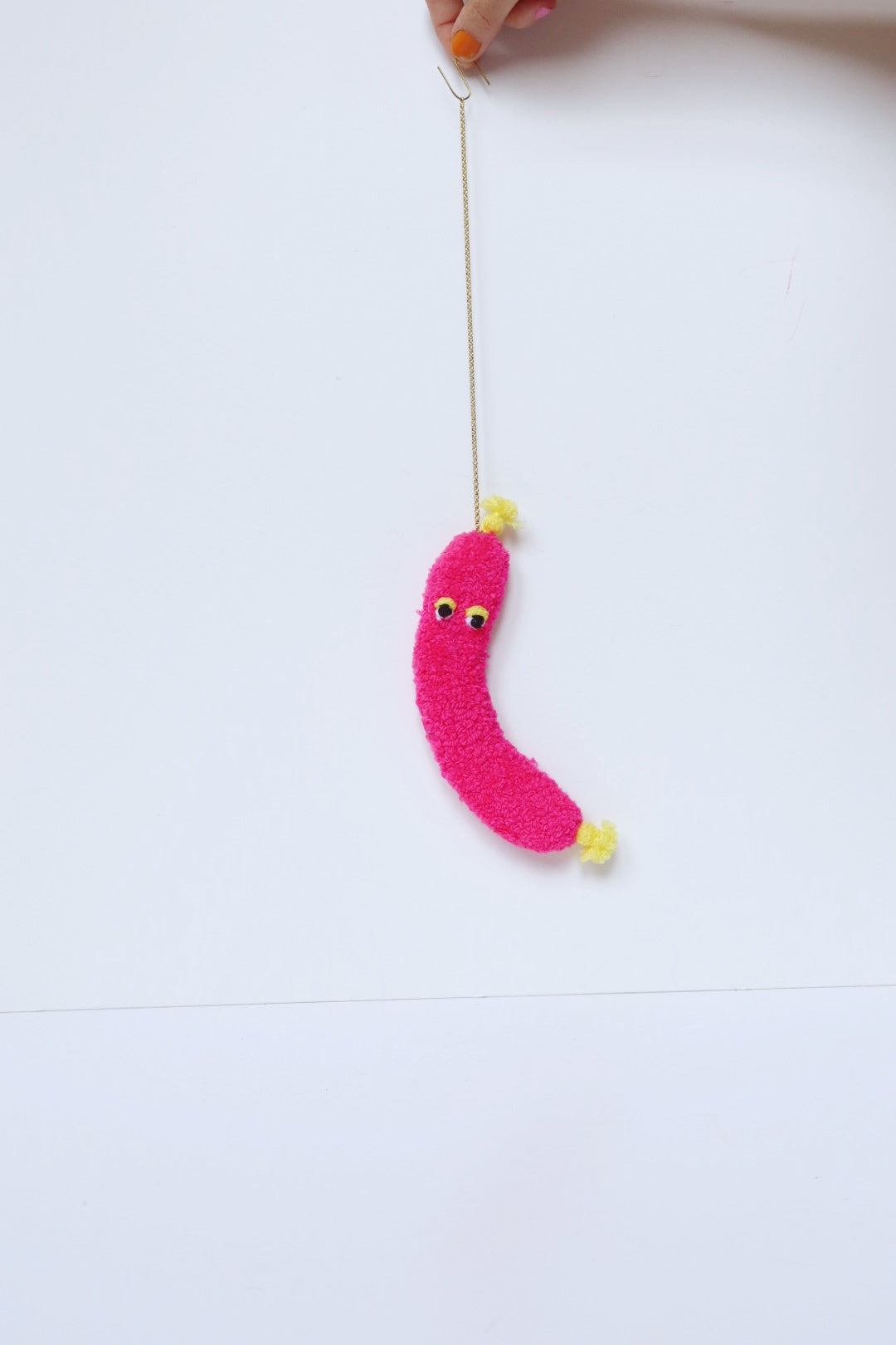 Furry Sausage with Eyes - Hot Pink Textile Art
