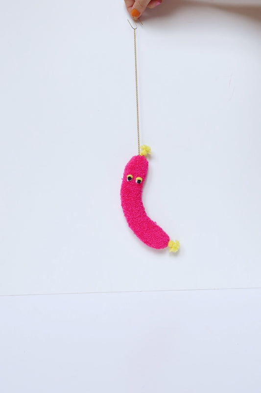 Lodden Pølse med Øjne - Hot Pink Tekstilkunst
