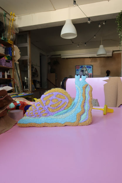 Snail - Textile Art in Lilac, Curry & Sky Blue