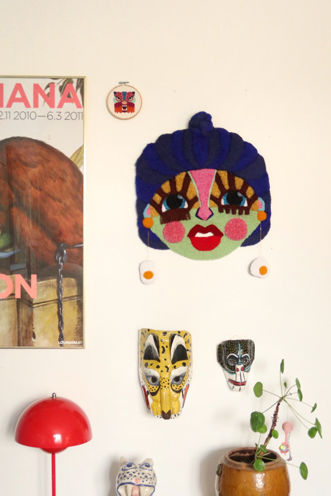 Runa - Textile Mask in Blue Green, Brown, Dusty Yellow and Pink