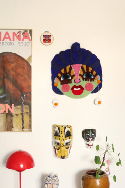 Runa - Textile Mask in Blue Green, Brown, Dusty Yellow and Pink