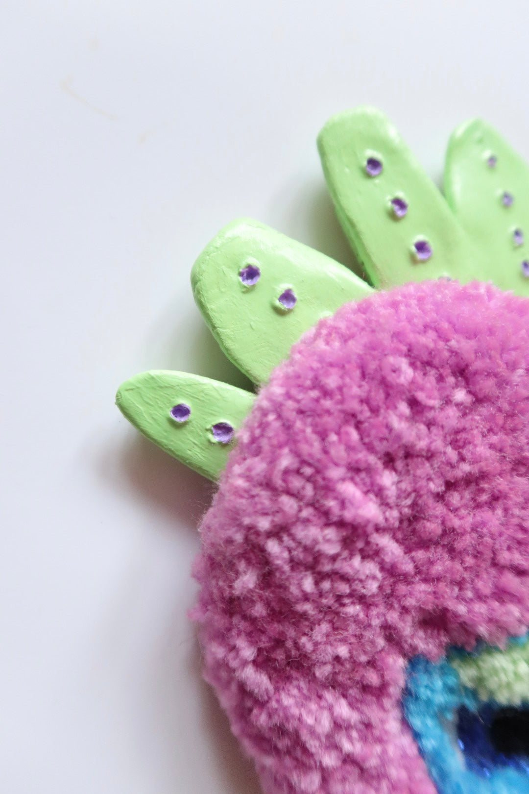 Watchful Heart - Tufted Heart with Eye and Flames in Purple, Light Green and Light Blue