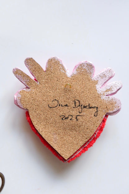 Watchful Heart - Tufted Heart with Eye and Flames in Red and Pink