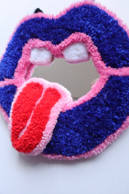 Mouth Mirror - Pink, Blue & Red - Handmade Tufted Wall Art