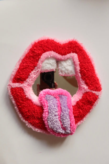 Mouth Mirror - Red, Pink & Lilac - Handmade Tufted Wall Art