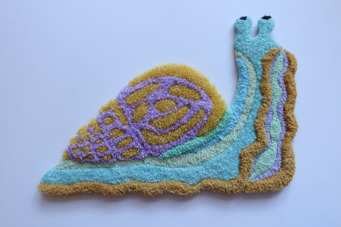 Snail - Textile Art in Lilac, Curry & Sky Blue