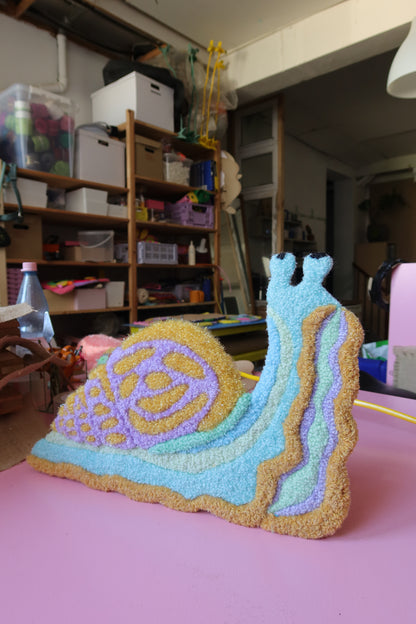 Snail - Textile Art in Lilac, Curry & Sky Blue