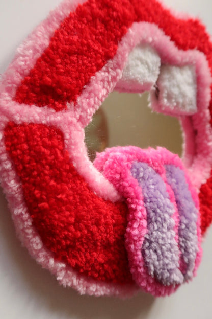 Mouth Mirror - Red, Pink & Lilac - Handmade Tufted Wall Art