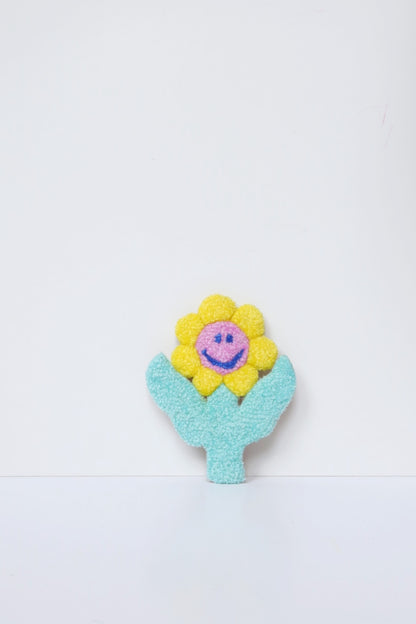 Smiley Face Blomst - Gul, Lyserød & Lyseblå Tekstilkunst