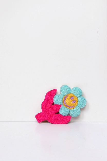 Stor Smiley Face Blomst - Lyseblå, Gul & Pink Tekstilkunst