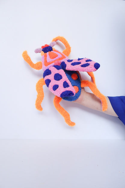 Beetle - Textile Art in Blue, Pink & Orange