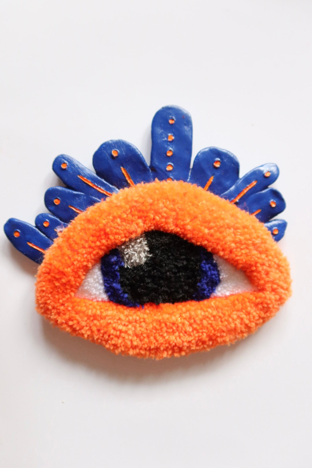 The Watchful Eye - Tufted Eye with Flames in Blue and Orange