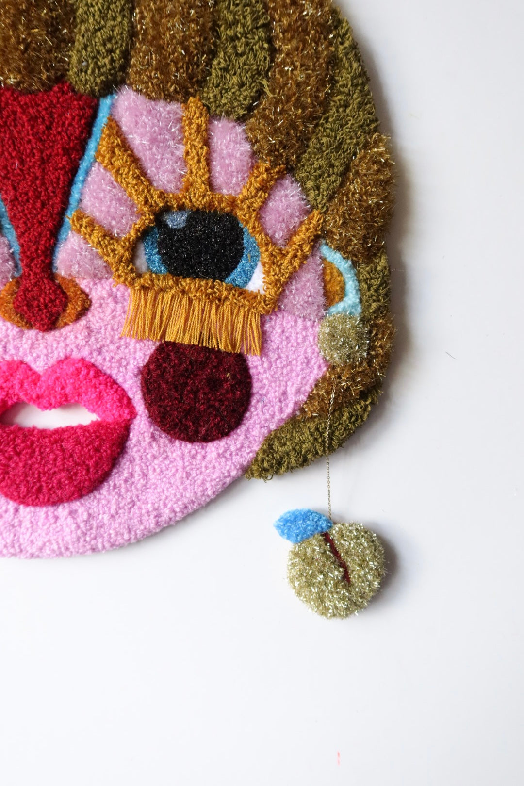 Gemma - Textile Mask in Golden Olive, Pink and Bordeaux