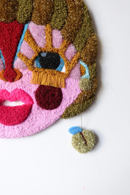 Gemma - Textile Mask in Golden Olive, Pink and Bordeaux