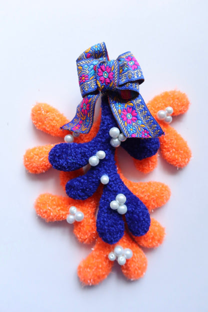 Mistletoe - Orange & Blue - Handmade Tufted Decoration