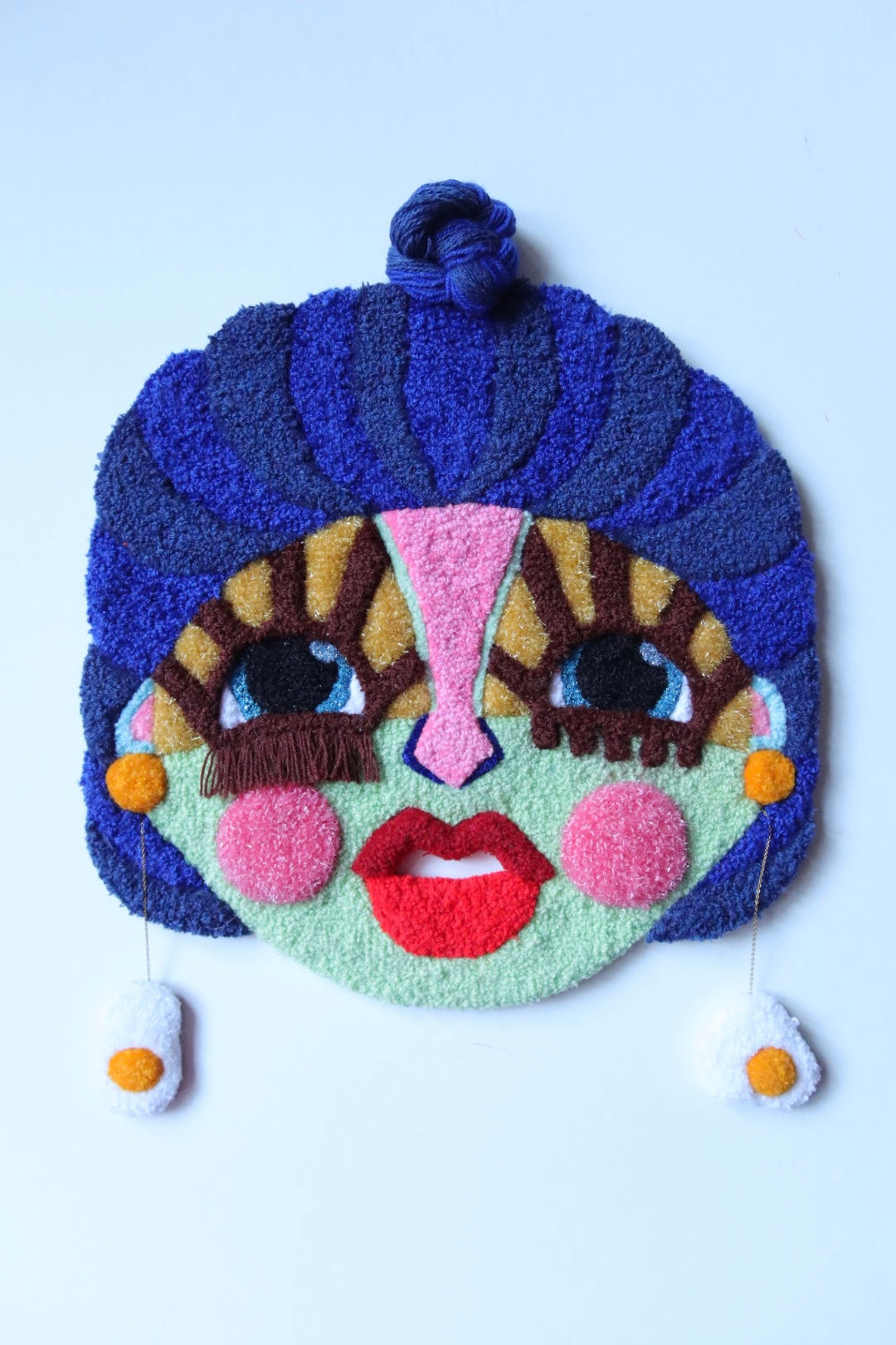Runa - Textile Mask in Blue Green, Brown, Dusty Yellow and Pink