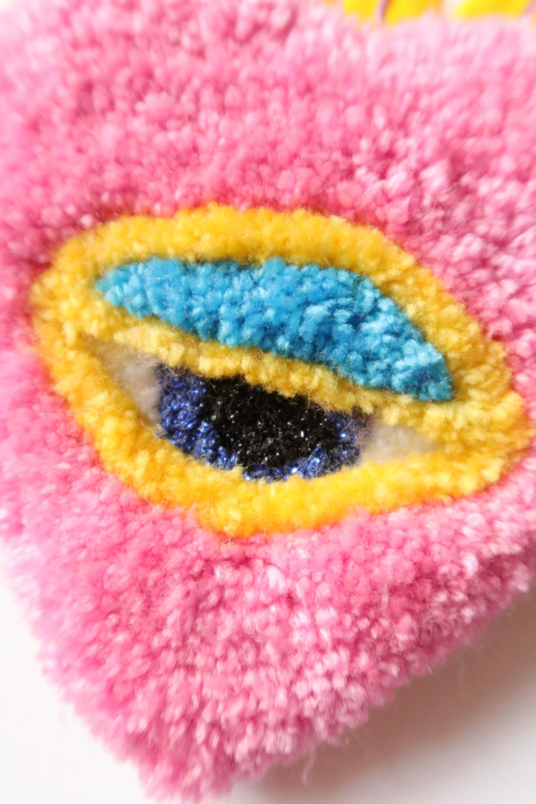 Watchful Heart - Tufted Heart with Eye and Flames in Pink and Yellow
