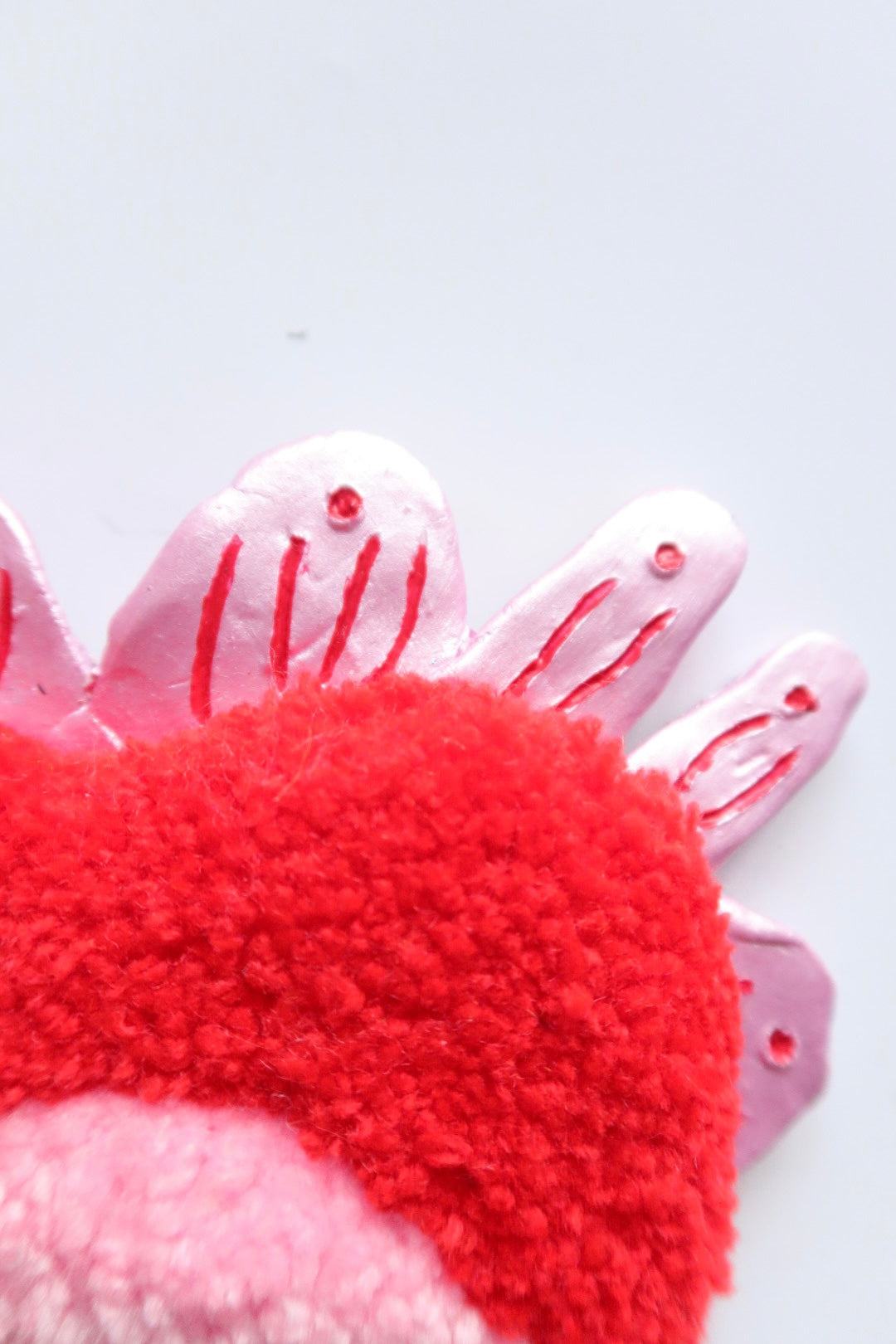 Watchful Heart - Tufted Heart with Eye and Flames in Red and Pink