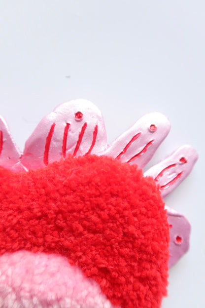 Watchful Heart - Tufted Heart with Eye and Flames in Red and Pink