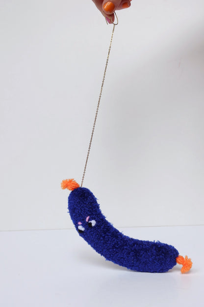 Furry Sausage with Eyes - Blue and Orange Textile Art