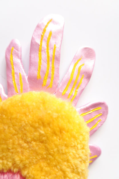 Watchful Heart - Tufted Heart with Eye and Flames in Yellow and Pink