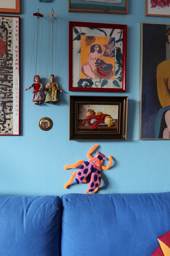 Beetle - Textile Art in Blue, Pink & Orange