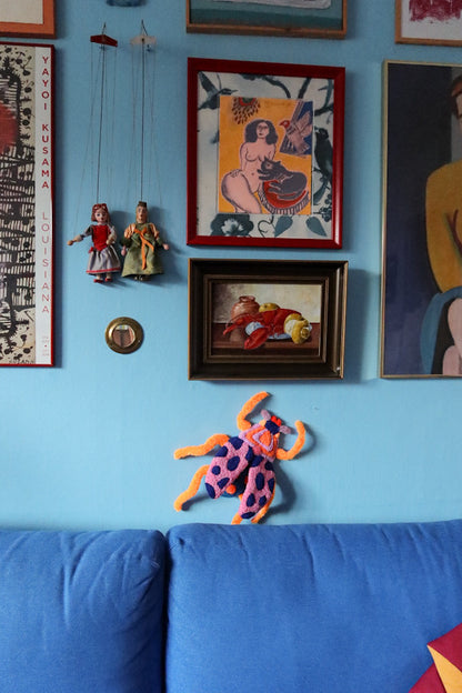 Beetle - Textile Art in Blue, Pink & Orange