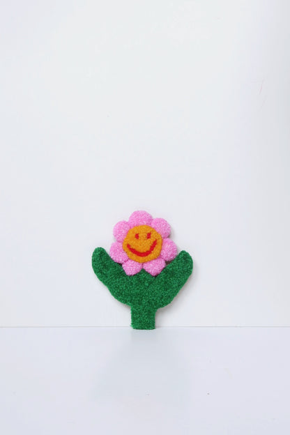 Smiley Face Blomst - Pink, Gul & Grøn Tekstilkunst