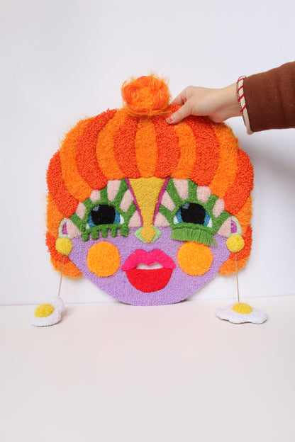 Lise For Sjov - Orange, Grøn, Lilla & Gul - Plakat af Håndlavet Tuftet Maske