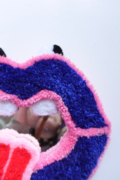 Mouth Mirror - Pink, Blue & Red - Handmade Tufted Wall Art