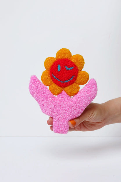 Smiley Face Blomst - Gul, Rød & Pink Tekstilkunst
