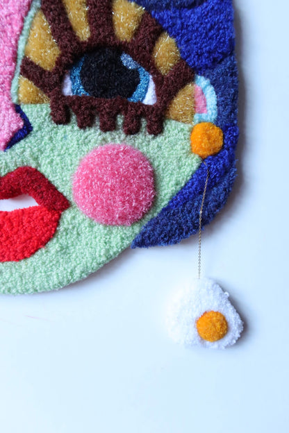 Runa - Textile Mask in Blue Green, Brown, Dusty Yellow and Pink