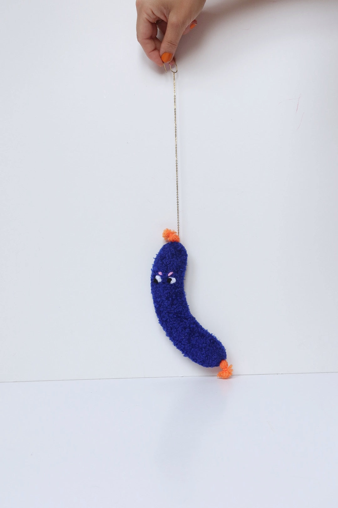 Furry Sausage with Eyes - Blue and Orange Textile Art