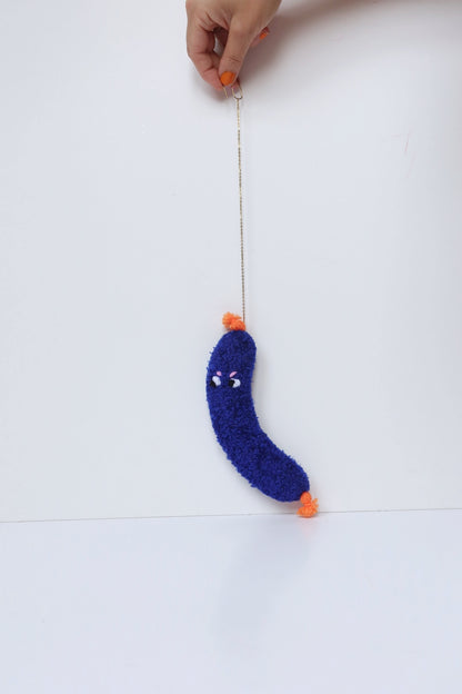 Furry Sausage with Eyes - Blue and Orange Textile Art