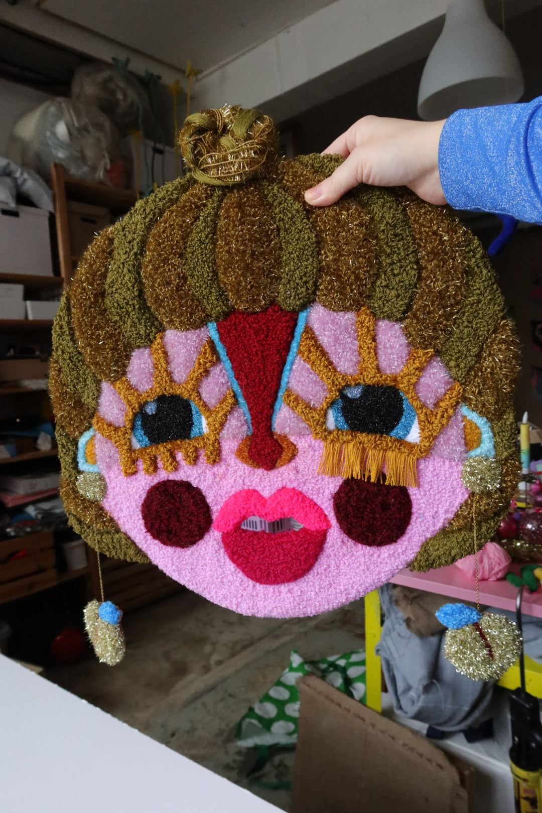 Gemma - Textile Mask in Golden Olive, Pink and Bordeaux