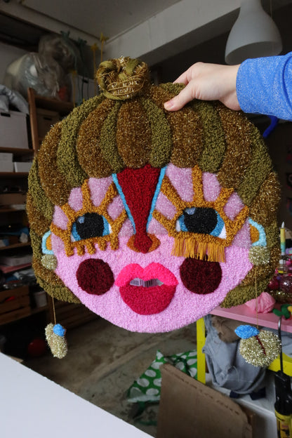 Gemma - Textile Mask in Golden Olive, Pink and Bordeaux