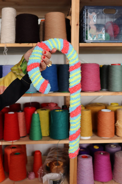 Candy Cane - Textile Art in Light Blue, Yellow & Pink