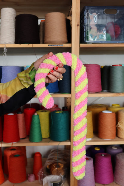 Candy Cane - Textile Art in Yellow & Pink