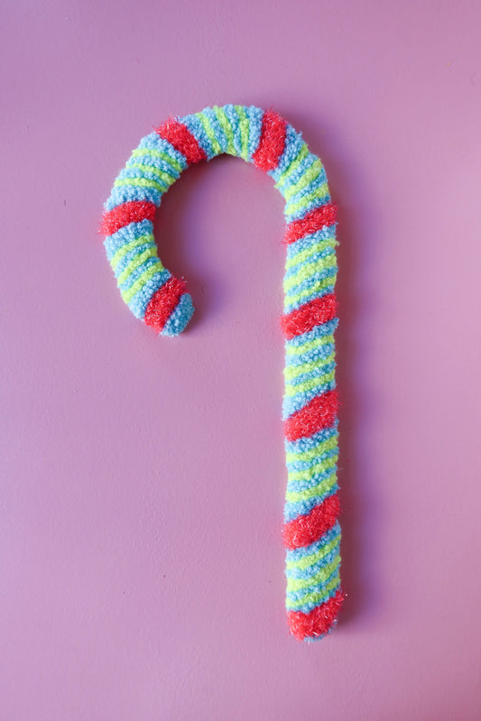 Candy Cane - Textile Art in Light Blue, Yellow & Pink