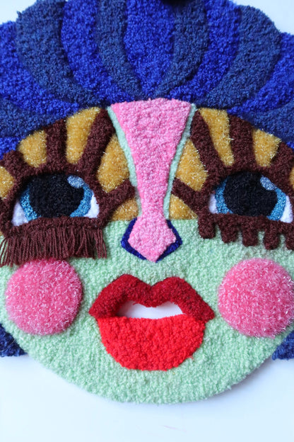 Runa - Textile Mask in Blue Green, Brown, Dusty Yellow and Pink