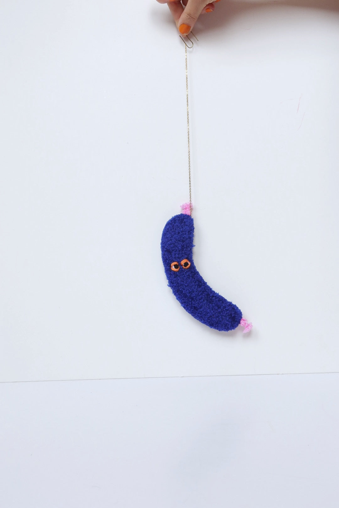 Furry Sausage with Eyes - Blue and Light Pink Textile Art