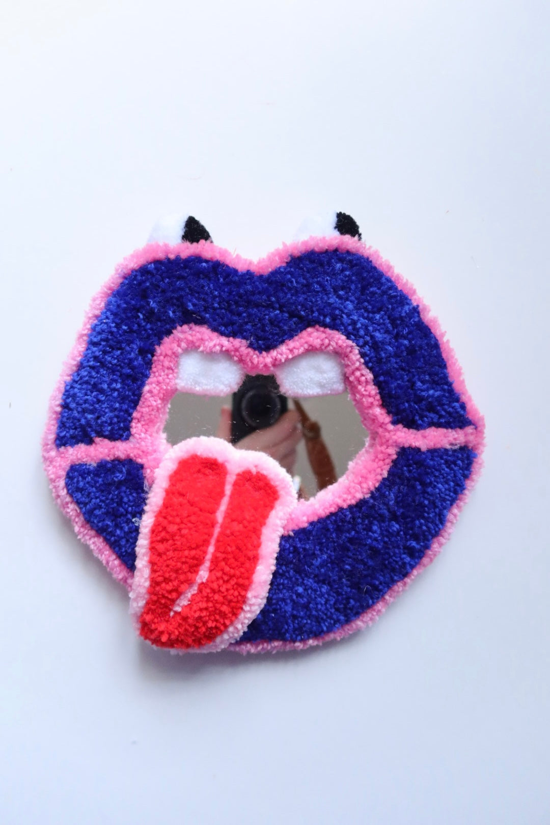 Mouth Mirror - Pink, Blue & Red - Handmade Tufted Wall Art