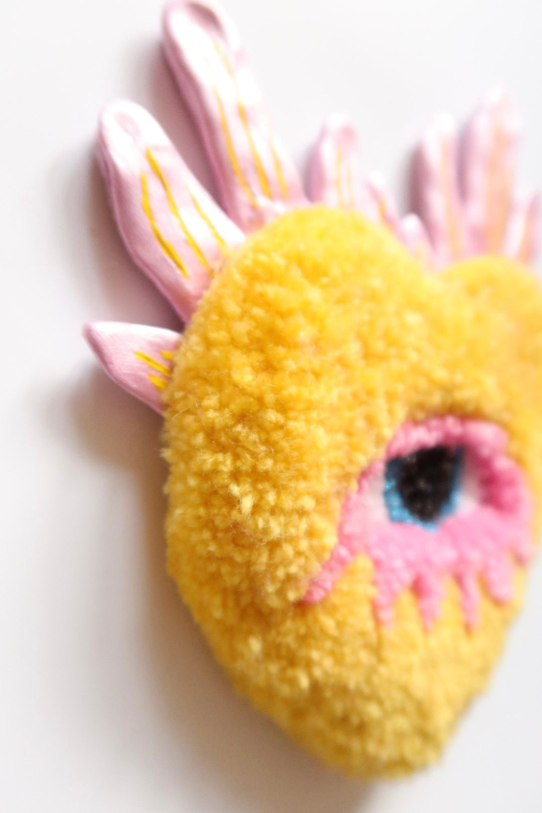 Watchful Heart - Tufted Heart with Eye and Flames in Yellow and Pink