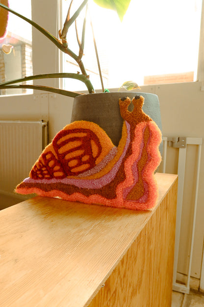 Snail - Textile Art in Sun Yellow, Brown, Orange and Pink