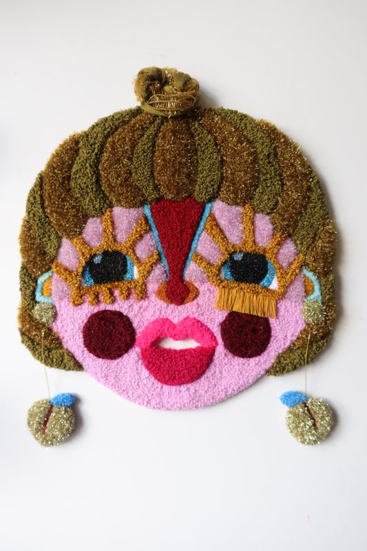 Gemma - Textile Mask in Golden Olive, Pink and Bordeaux