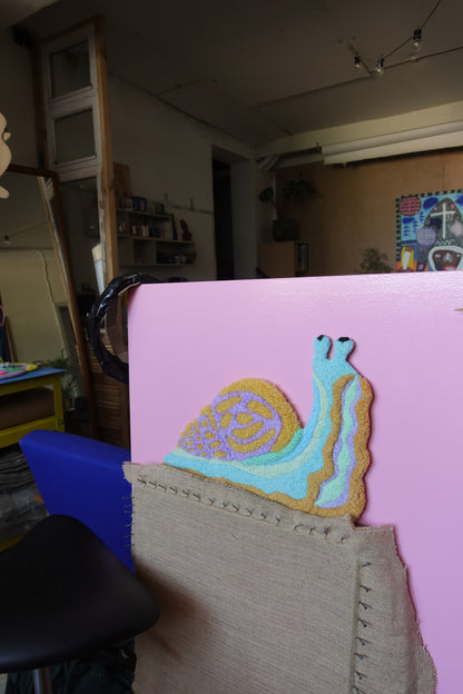 Snail - Textile Art in Lilac, Curry & Sky Blue