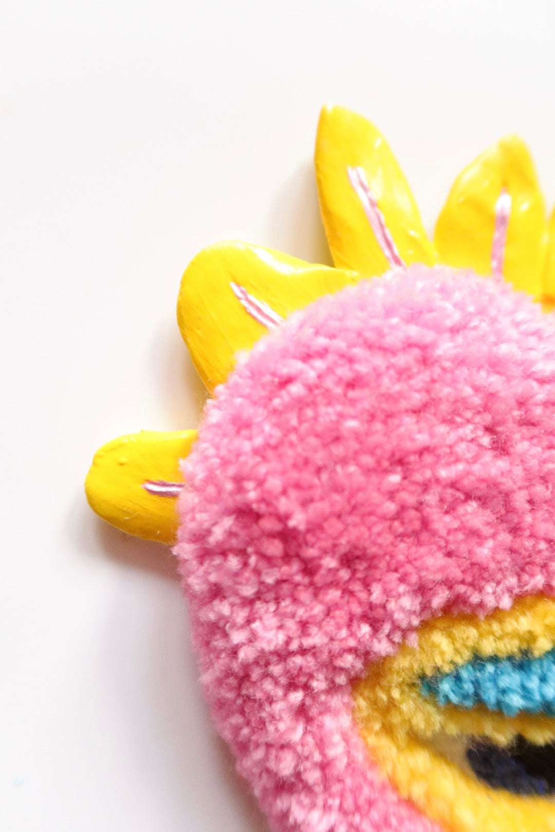 Watchful Heart - Tufted Heart with Eye and Flames in Pink and Yellow